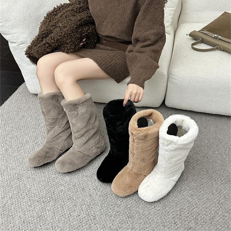 Winter Mao Mao Piled Boots 2025 Autumn New European and American Style Round Head Thick Heel High Heel Long Women's Boots
