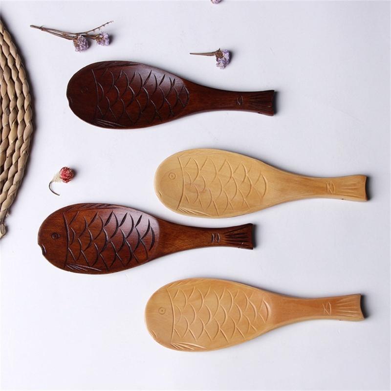 User Friendly Wooden Fish Rice Scoops Heat Resistant Handle Kitchen Tool Unique Shape Multipurpose Cooking Accessory