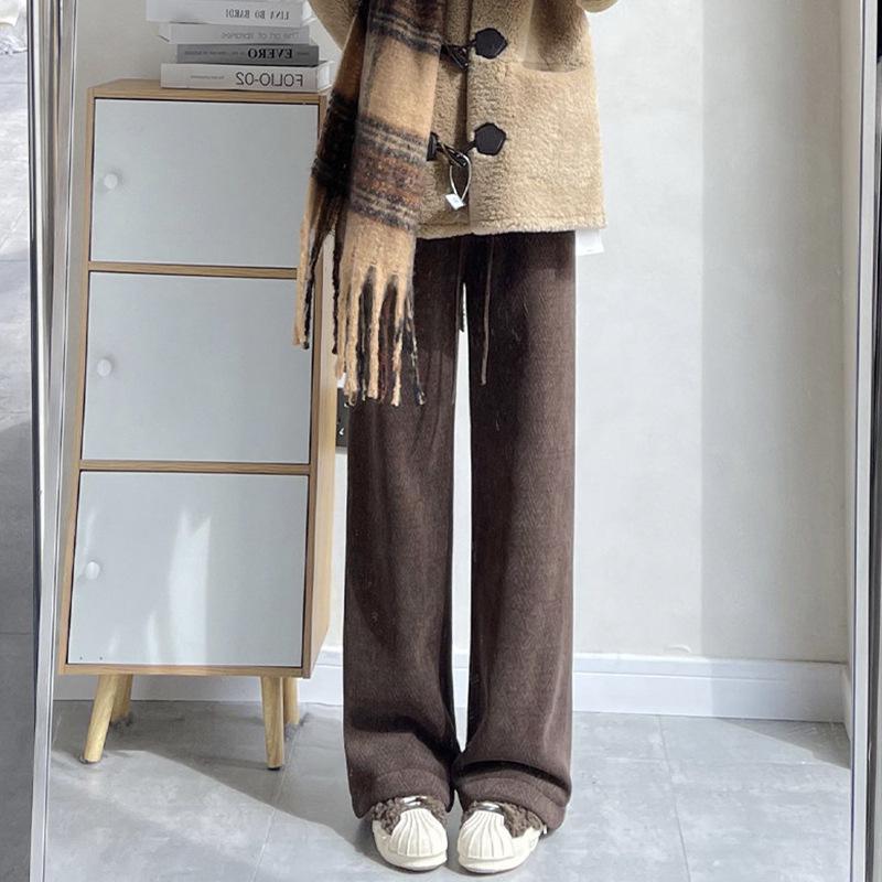 Women s Autumn/Winter Velvet Herringbone Wide-Leg Drawstring Trousers XL