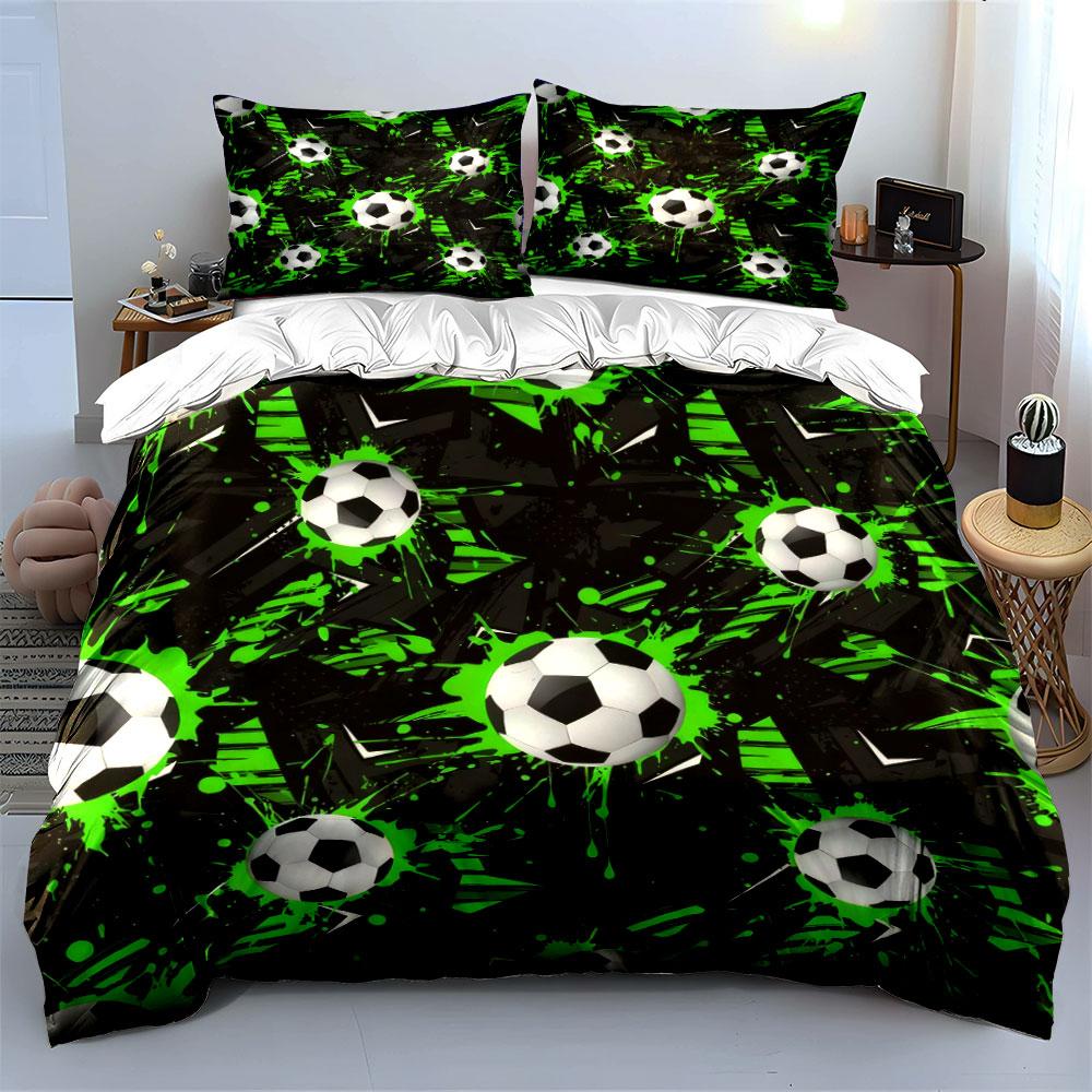 Soccer-Themed Green Splash Set Kid'S And Adults' Bedroom Decor, Exquisite Three-Piece Bedding Set Gift