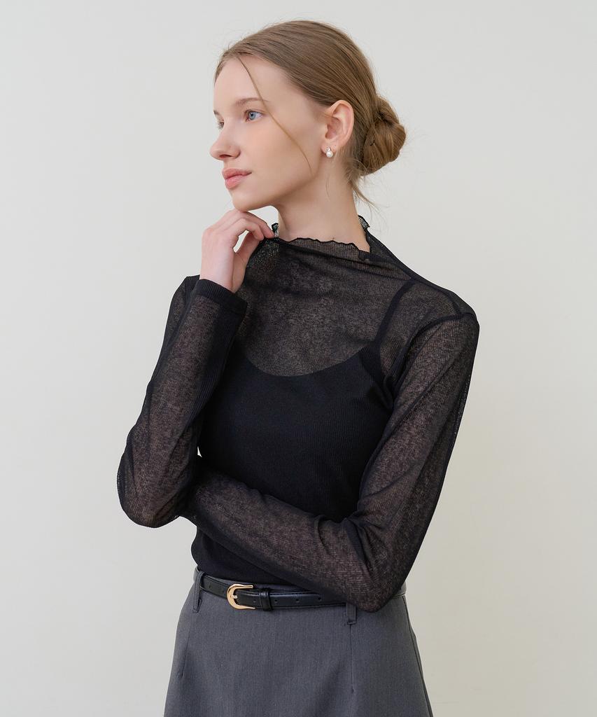 BIBYSEOB Mock Neck See-Through Turtleneck Black [T61]