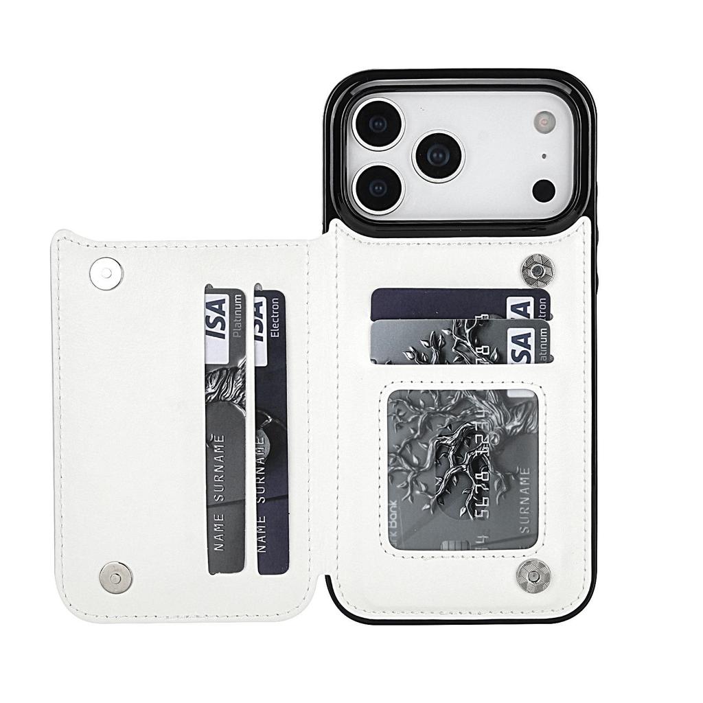 Kožené stojánkové pouzdro pro iPhone 17 Pro Max s držákem na karty a dvojitým zapínáním