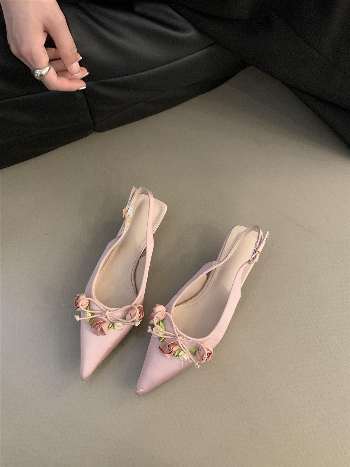 

Нишевые туфли-лодочки на высоком каблуке, сандалии с сумкой на носке, женская обувь 2025, новая летняя коллекция, новые китайские остроносые туфли 40 розовый