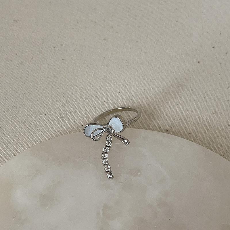 Light Luxury Simple Pearl Bow Open Ring Collection Female Personality Unique Exquisite Fashion Versatile Ring Ring