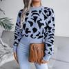 Women Autumn Winter Leopard Print Knitted Crop Sweater Long Sleeve O Neck Nipped Tops Sizes S To L