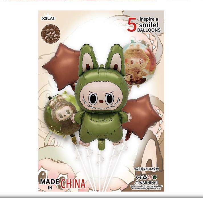 5Pcs Cute Cartoon Labubu Aluminum Film Balloon Kids Birthday Party Decoration Baby Shower Inflatable Toy