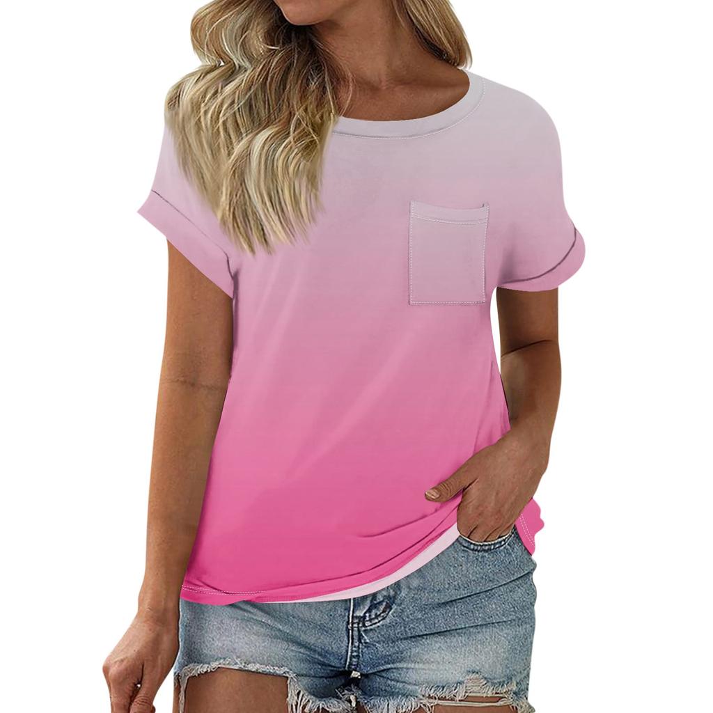 Women's T Shirt Tee Printed Short Sleeve Pocket Daily Weekend Fashion Basic Round Neck Regular Top