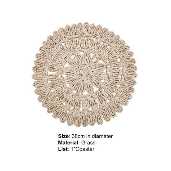 Cup Coaster Flower-shaped Hear Resistant Straw Handmade Woven Exquisite Table Cup Mats for Home