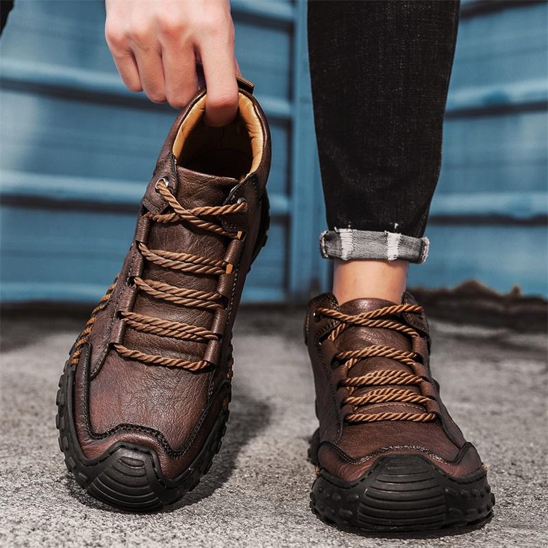 Spring/ Autumn Men's High-top Casual Shoes Handmade Leather Shoes Cowboy Boots for Men