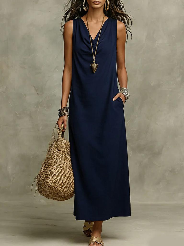 2026 new European and American cross-border Amazon bohemian cotton and linen loose fashion temperament V-neck sleeveless dress