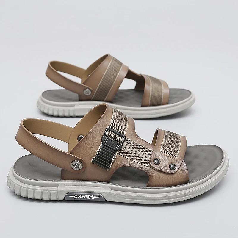 Fashion Men Open Toe Sandals Male Leather Sandals Classic Men Slippers Summer Hotel Beach Sandals Comfortable Walking Roman Sandalias