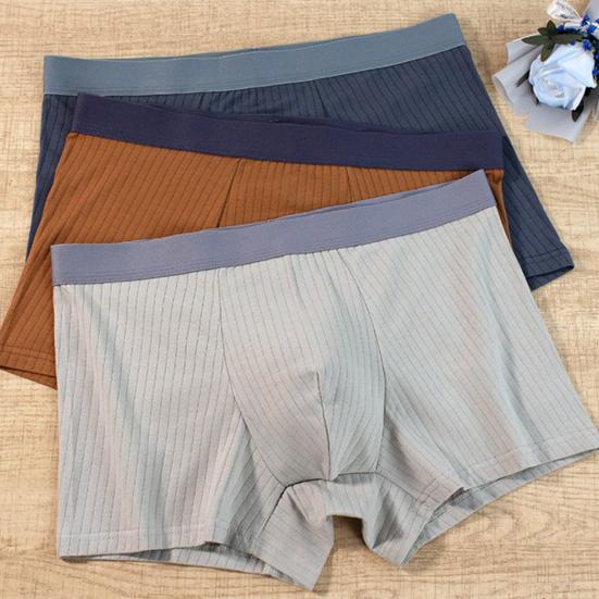 Men Boxer Underwear Elastic Mid-Waist Design Patchwork Color Ribbed U-Convex Shorts Briefs Smooth Texture Panties
