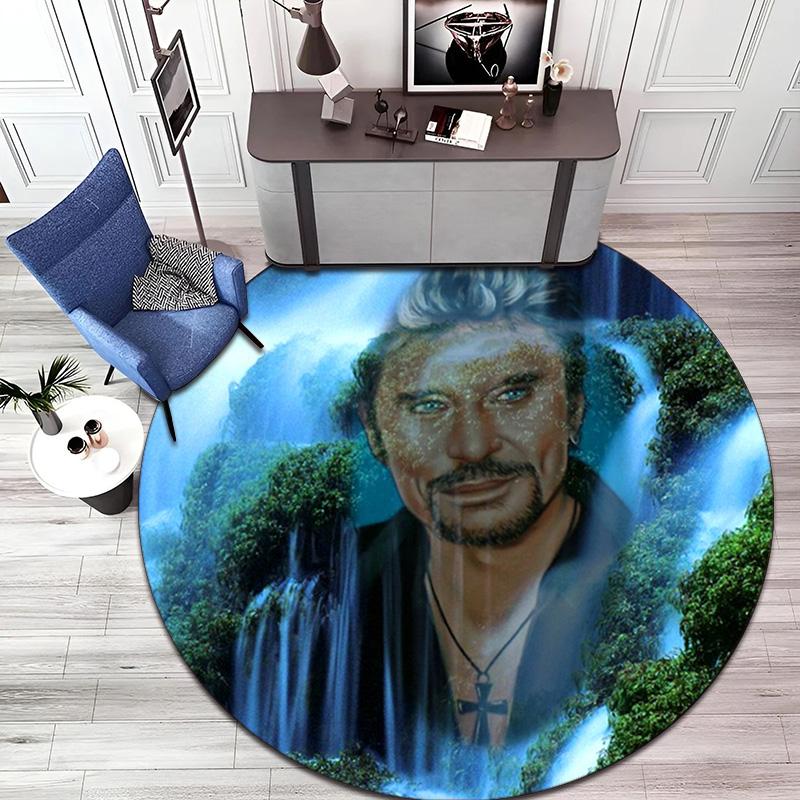 French legendary rock singer and actor Johnny Hallyday Round Carpet Soft Home Decoration Corridor Table and Chair Anti slip Outdoor Floor Mat rug H9