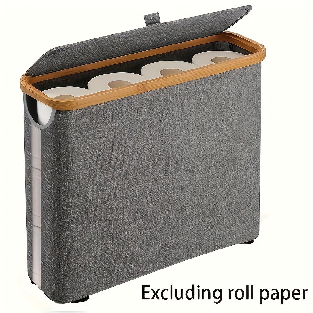 Large Capacity Toilet Paper Holder Foldable Space Saving Wood Frame with Gray Fabric End No Installation Required Toilet Paper Storage Containers