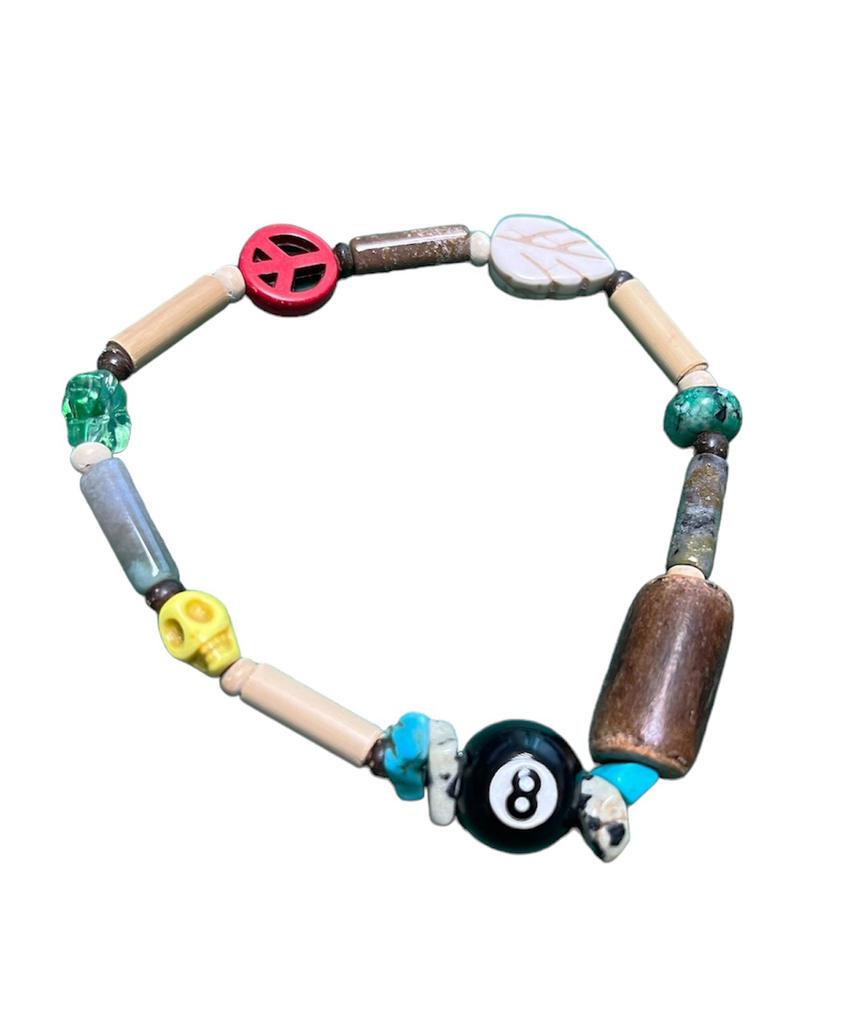 Sk8Er Rock Eightball Wood Stone Bead Bracelet 001