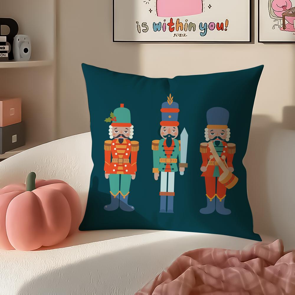 Festive Classic Nordic Toy NNutcracker Cushion Cover Pillowcase Short Plush Invisible Zipper Room Sofa Cushion Cover