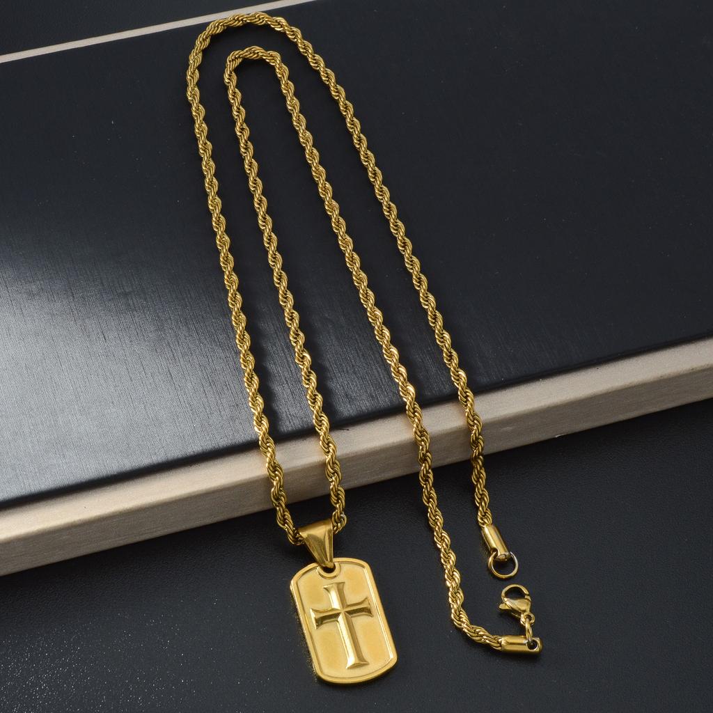 European and American Gold Classic Square Brand Relief Cross Retro Twist Chain Pendant