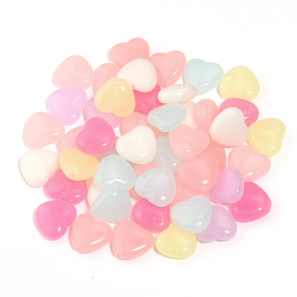 Cream Jelly Color Almond Acrylic Heart Beads for Handmade DIY Bracelets and Jewelry Accessories