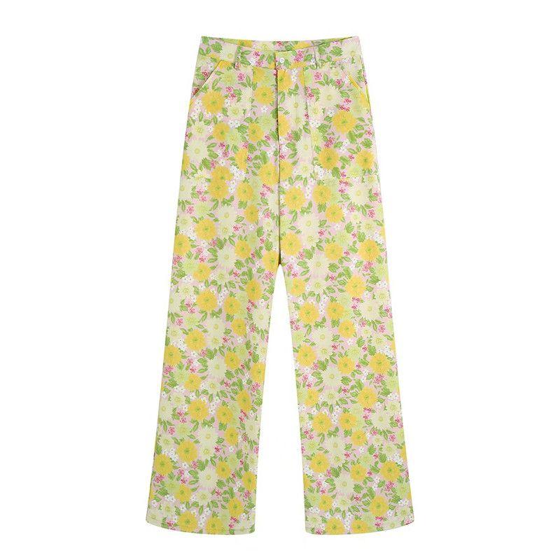 

Women s European and American-Style Lapel Print High-Waist Short-Sleeve Pants Pants XS