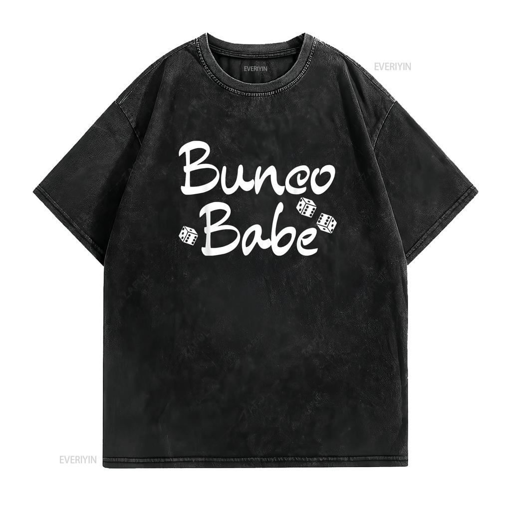 Womens Bunco Babe Dice Game Night Prize T Shirt Black 2XL vintage Washed Casual Unisex Versatile fashion Top For Everyday Wear