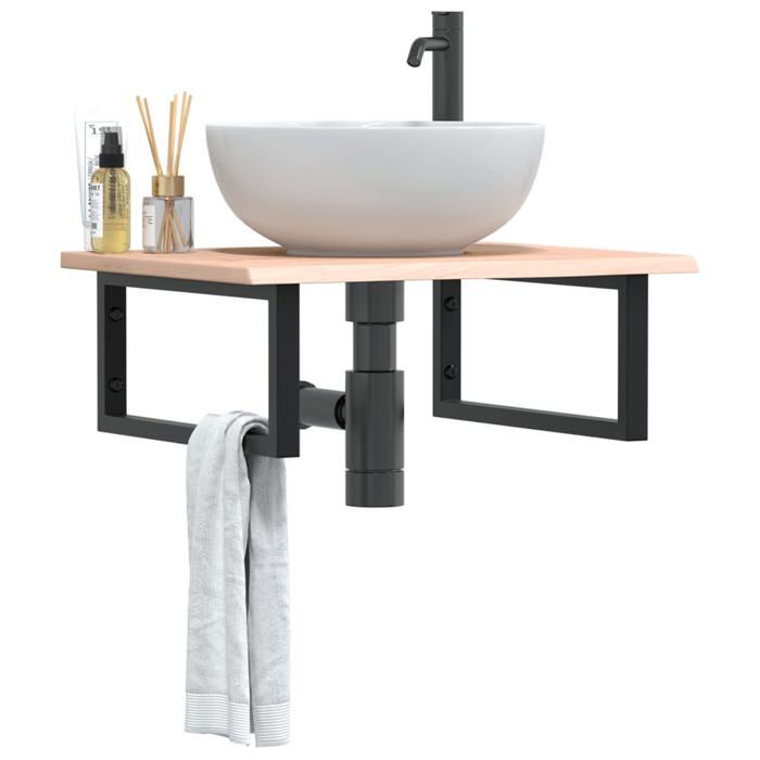 VidaXL Étagère de vasque murale acier et bois de chêne massif 3302593