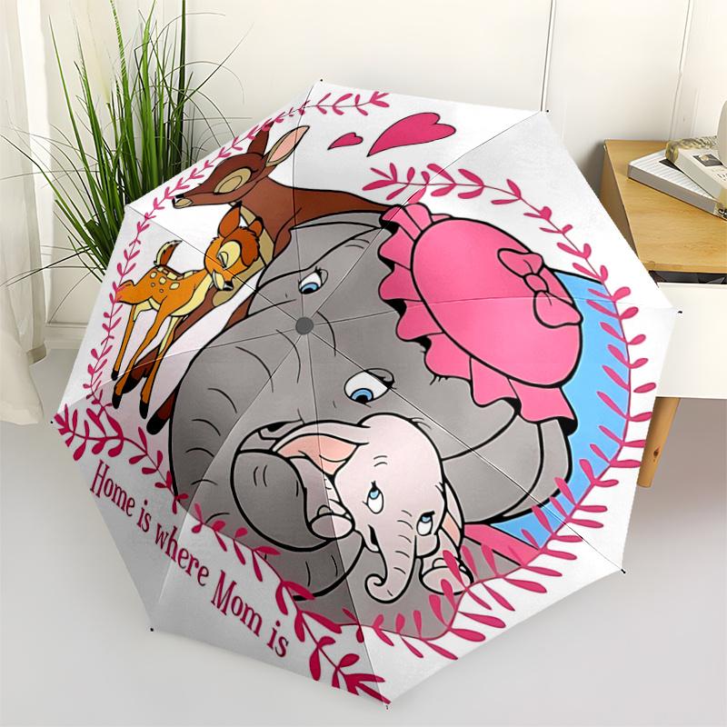 

1pc Home is where Mom is Elephant & Deer Family Design Automatic Opening/Closing Umbrella with Foldable Design, Iron Frame, Outdoor Use, Per