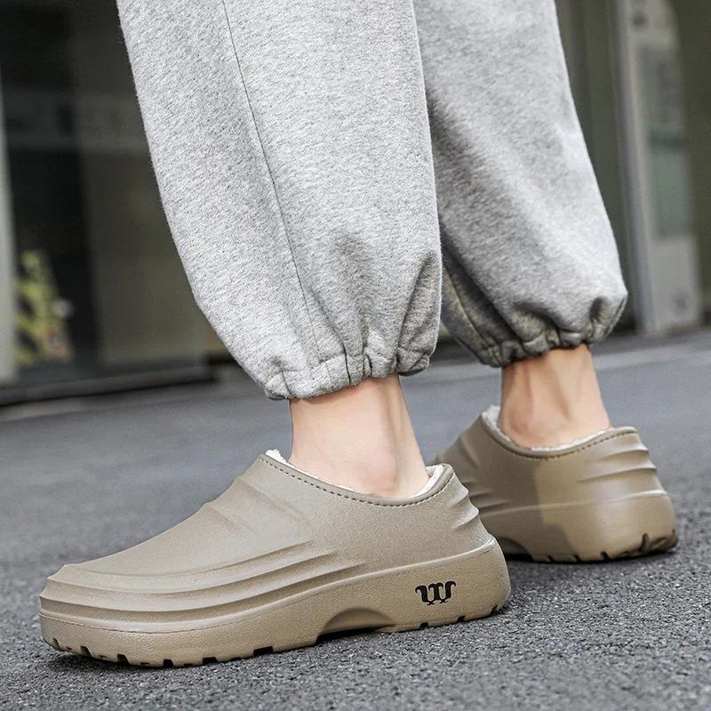 Fashion Men's Casual Shoes Women's Chef Shoes Autumn Winter Warm Round Toe Water-proof Kitchen Slipper Non-slip House Plush Slippers