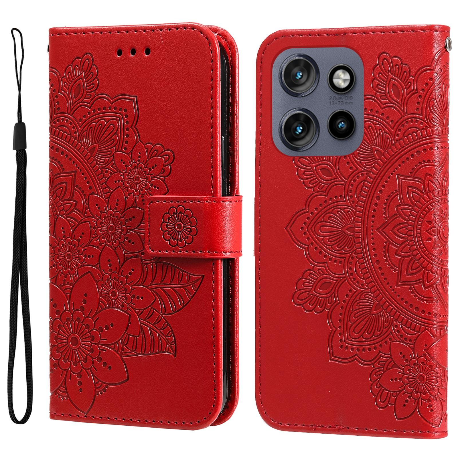 

Leather Case for Motorola Thinkphone 25 5G/Edge 50 Neo 5G/Moto S50 5G Floral Pattern Phone Cover Red