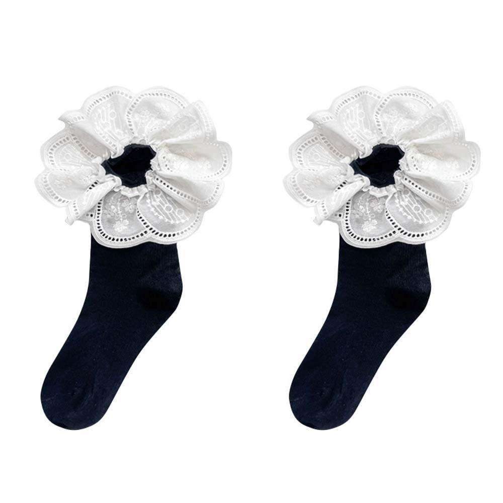 White Embroidered Ruffle Socks Mid Tube Women Hosiery Sweat-absorbing Short Sock  Lady
