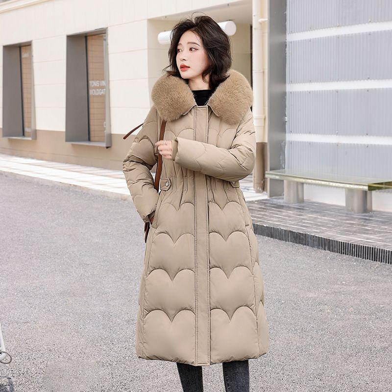 Down Cotton Coat for Women, Thickened Fur Collar, Knee-length Loose Winter Korean Style Cotton Coat, Long New Cotton Jacket