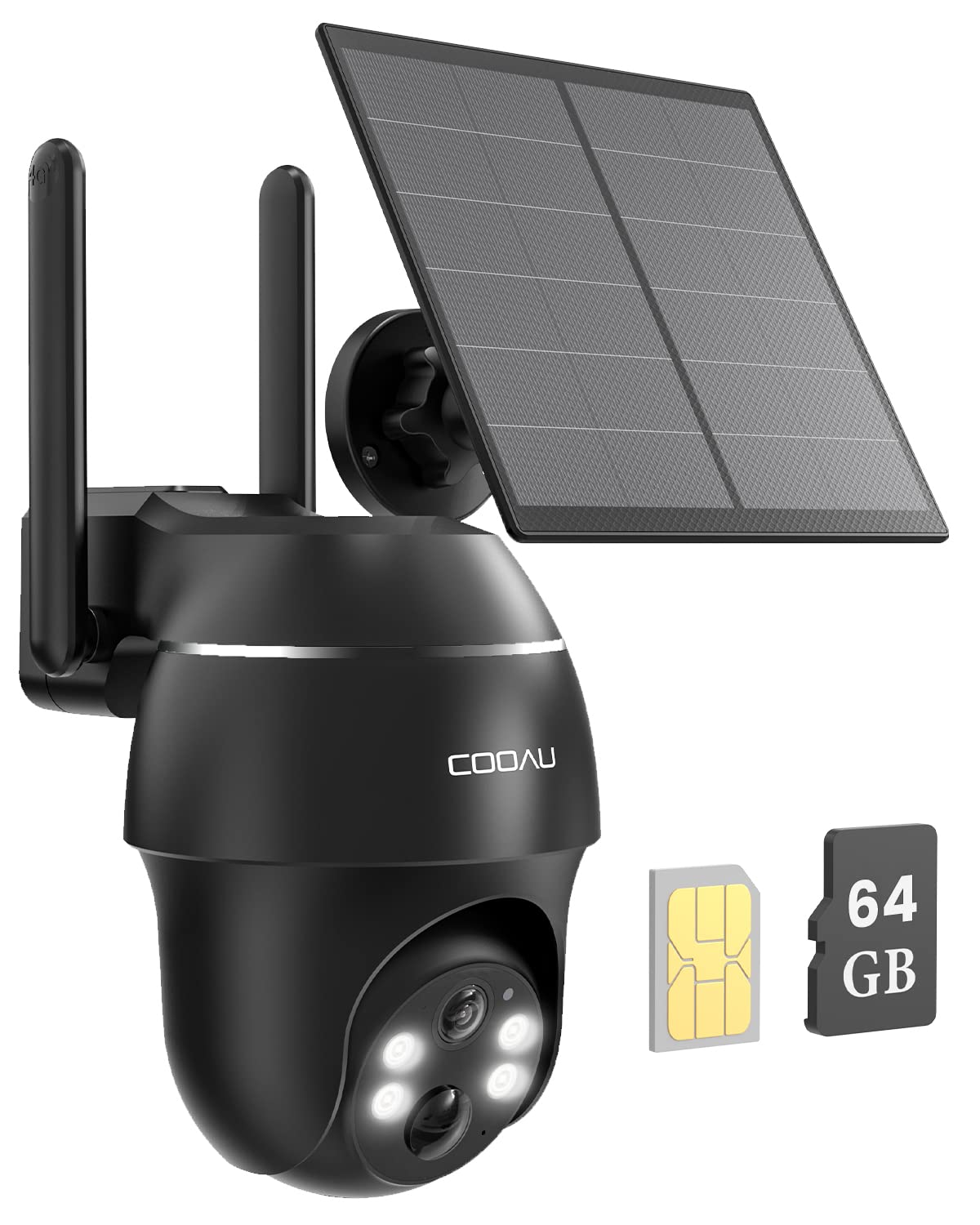

в джерелі живлення SIM-карта COOAU 4G LTE безпека зв язку 64 ГБ Micro SD спостереження 3 мільйони 4 ночі кольорові Ні Ні Інтернет Сонячна без будівництва чорний