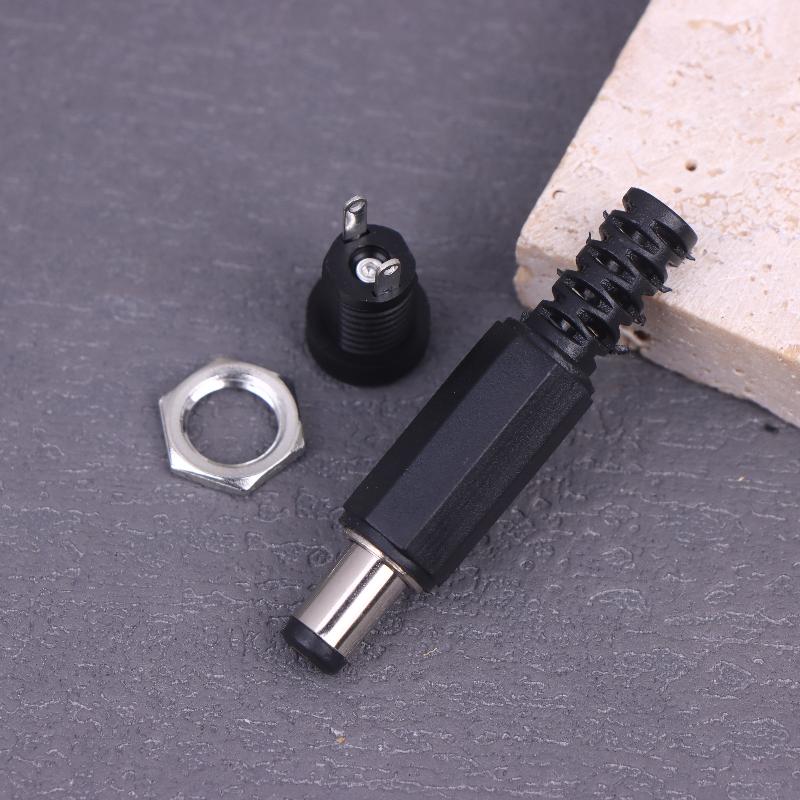 5Pairs Dc12V 5.5 X 2.1Mm Plastic Male Plugs Dc Power Socket Female Jack Screw Nut Panel Mount Connector