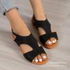 One-word Buckle Sandals Women's 2025 Spring New Large Size 43 Sandals Flat Round Head Beach Women's Sandals