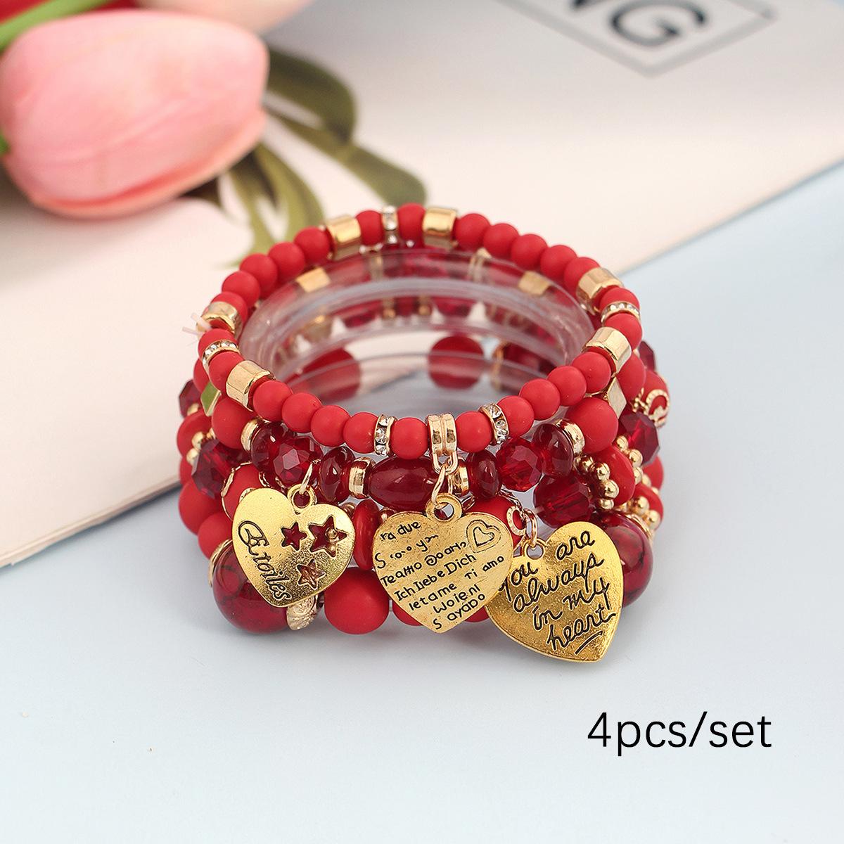 

JYL TS Bracelet Bohemian Layered Couple Jewelry Adjustable Enhances Affection red two червоний