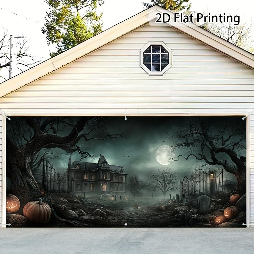 2D flat 2D door banner 1pc large Halloween garage door banner - Weird haunted house decoration polyester door banner