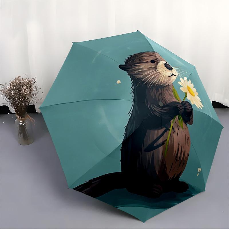 1pc Otter Daisy Auto Open/close, All-Season Portable Folding Umbrella for Women & Men, Travel, Everyday, Formal Events - Compact Luxury Parasol, Outdo