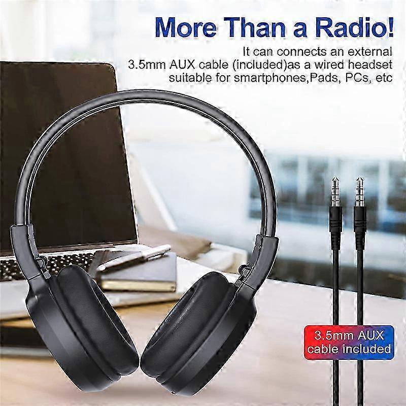 Przenośne bezprzewodowe słuchawki z radiem FM, ładowalny odbiornik słuchawkowy z radiem FM do spotkań, codziennej pracy