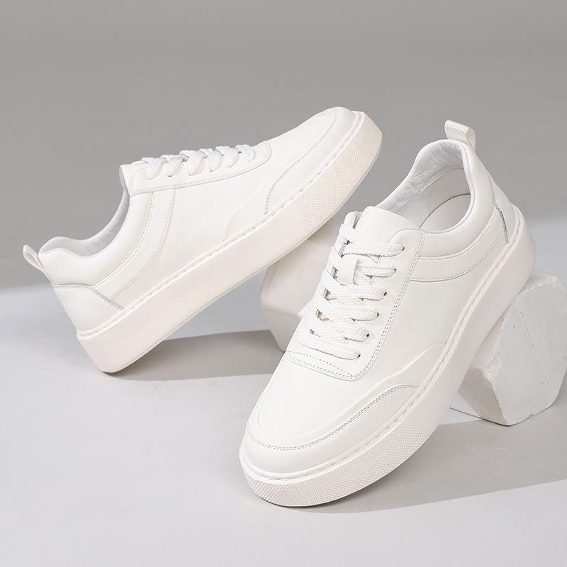 Men's 2025 Autumn Cowhide Leather Casual Sneakers with Thick Soles