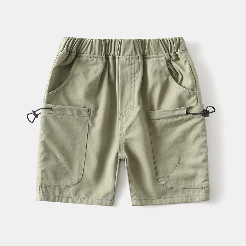 Boys' Pure Color Fifth Pants Children's Clothing Summer Kids Bermuda Shorts Baby Boys' Large Pocket Low Waist Washed Shorts