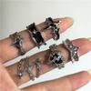 New Fashhhion Punk Dark Vintage Cross Star Heart Open Rings For Women Y2K Style Grunge Goth Accessories Jewelry Gift