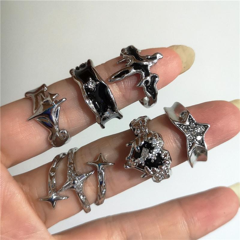 New Fashhhion Punk Dark Vintage Cross Star Heart Open Rings For Women Y2K Style Grunge Goth Accessories Jewelry Gift