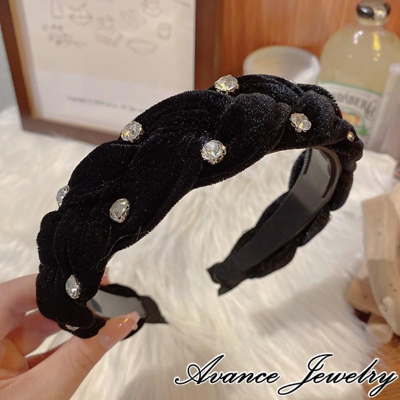 Avance Headband Hairband Cute Popular Hair Accessory Velvet Pearl Black Women's (C)