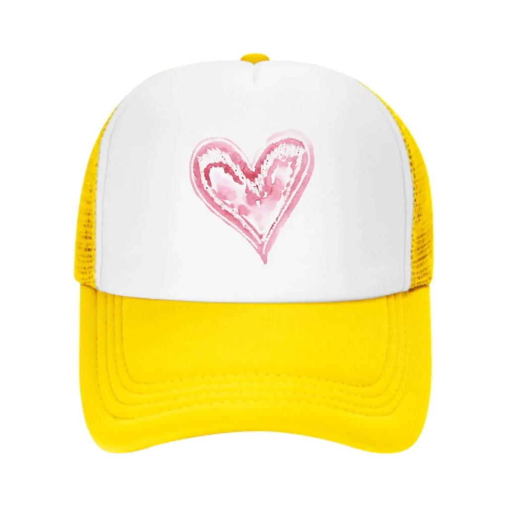 Pink Heart Mesh Trucker Hats for Unisex Women Adjustable Casual Fashion Baseball Caps for Outdoor Activities