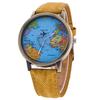 Women's World Map Dial Denim Fabric Strap Analog Quartz Students Wrist Watch