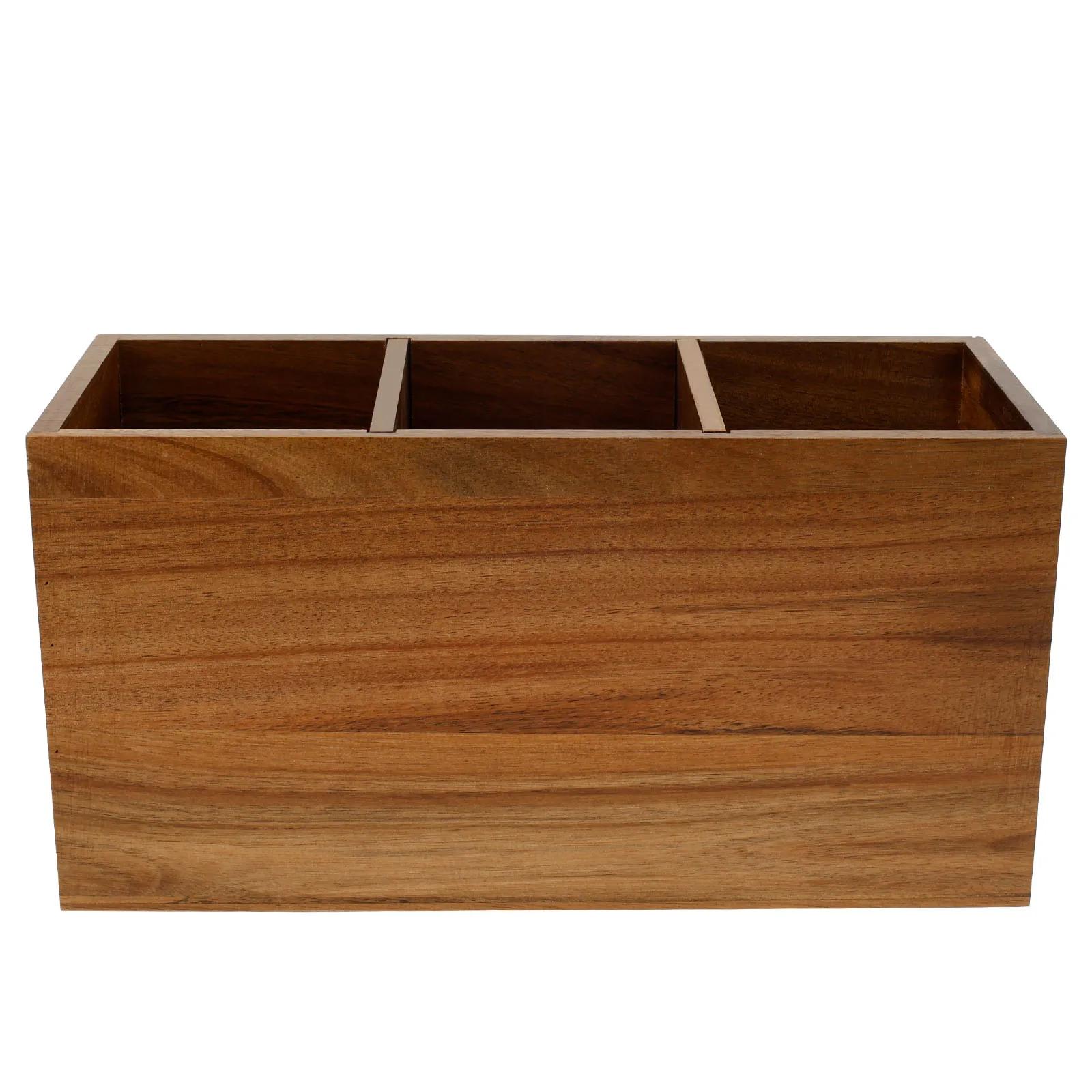 Wood Kitchen Utensil Storage Rack with Removable Divider for Spoon Fork chopsticks Tableware Countertop home Kitchen Organizers