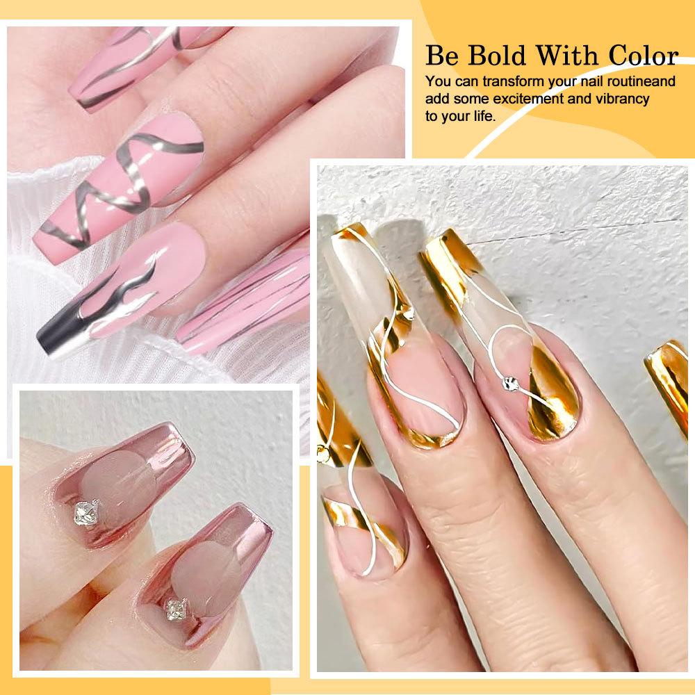 Metallic Nail Art Liner Gel Set French Painting Drawing Lines Edge Mirror Gel Polish Black White Silver 12 Colors 15ml
