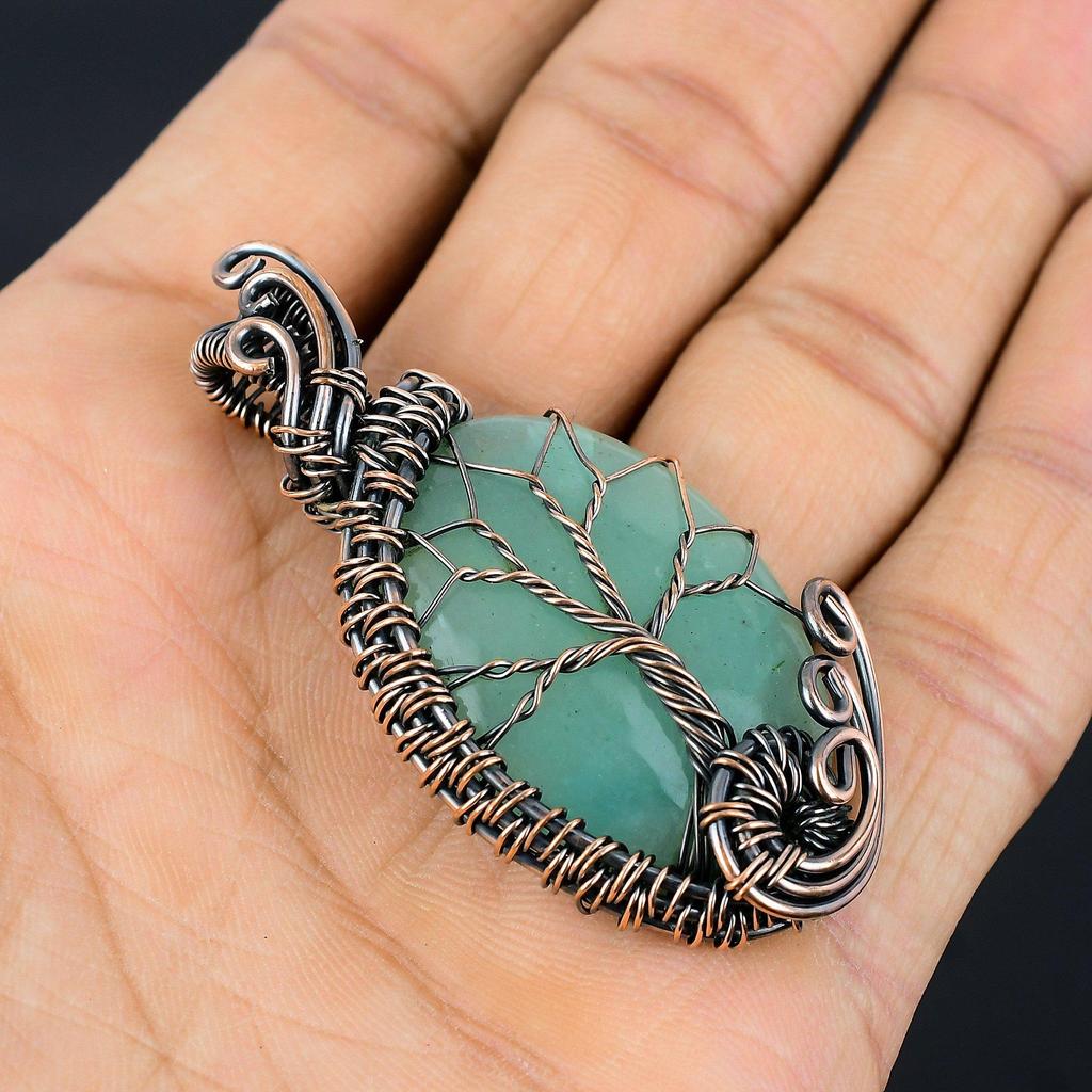 Green Chalcedony 999 Copper Wire Wrapped Pendant, Handmade Gemstone Pendant Jewelry, Gifts For Wife Brand New Pendant
