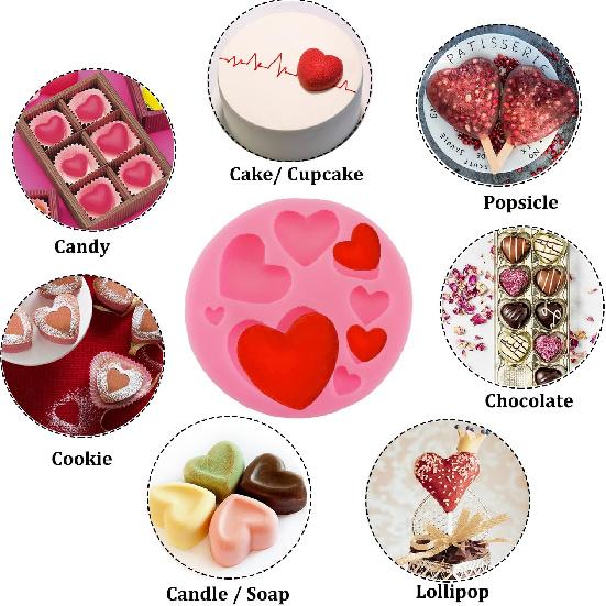 6 Pcs Valentine's Day Fondant Molds Wedding Fondant Cake Molds Bear Heart Love Lips Gift Shape Candy Silicone Molds Chocolate Mould for Cake Topper