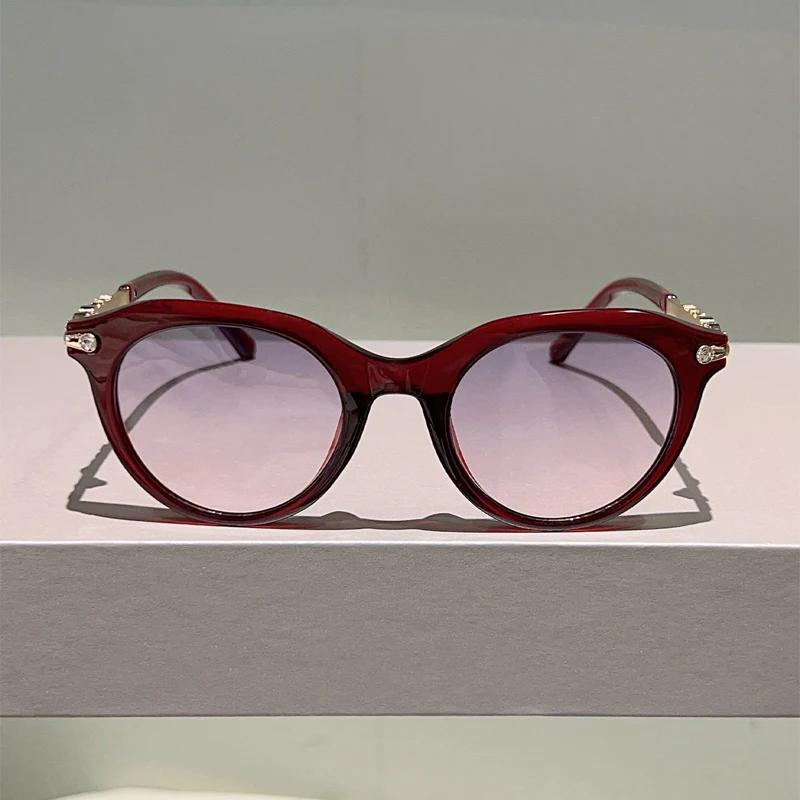 Round Sunglasses with Rhinestones Women  New in Gradient Outdoor Decor Shades Trendy Luxury Brand Design Sun Glasses