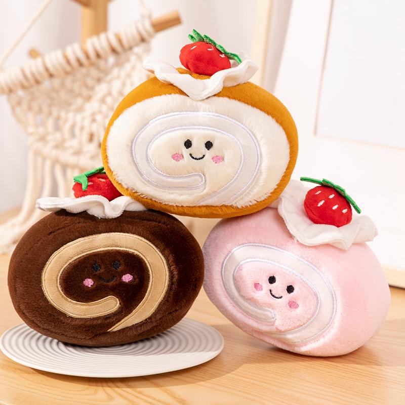 Simulation Colorful Cake Plush Pillow Toys Cushion Soft Stuffed Strawberry Swiss Roll Plush Toys for Children Girl Birthday Gift